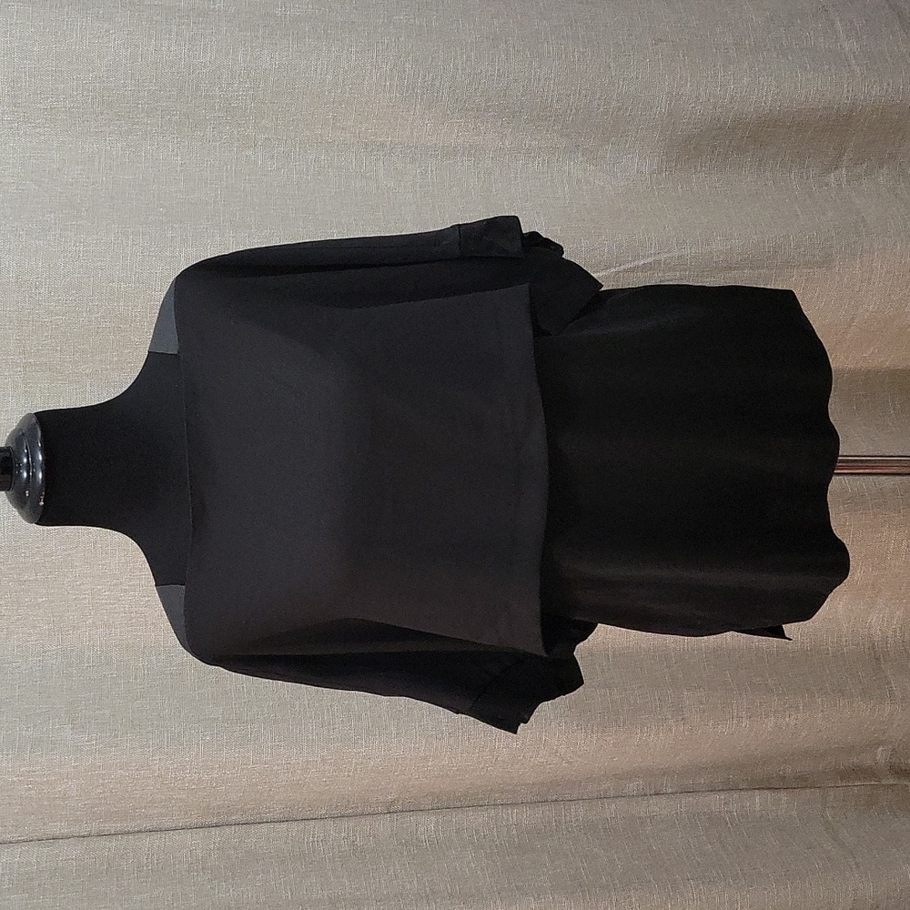 Zara W&B Draped Top with Faux Leather Shoulders